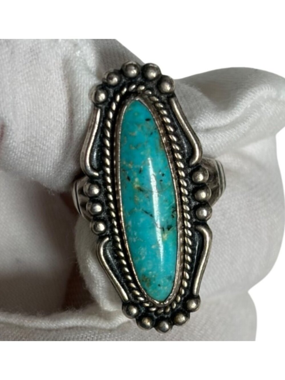 Vintage Bell Trading Post Sterling Turquoise Oval Ring 7 gr Sz 6 Southwestern